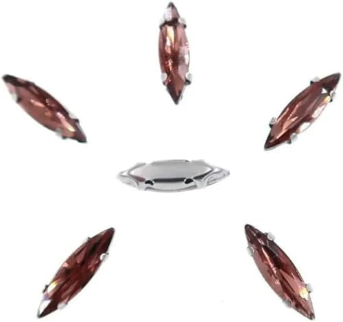 50 Stück/Beutel, silberne Krallenfassungen zum Aufnähen, 4 x 15 mm, schmale Navette-Form, Glaskristall, A9 Peridot-7, Weinrot von KEWPLW