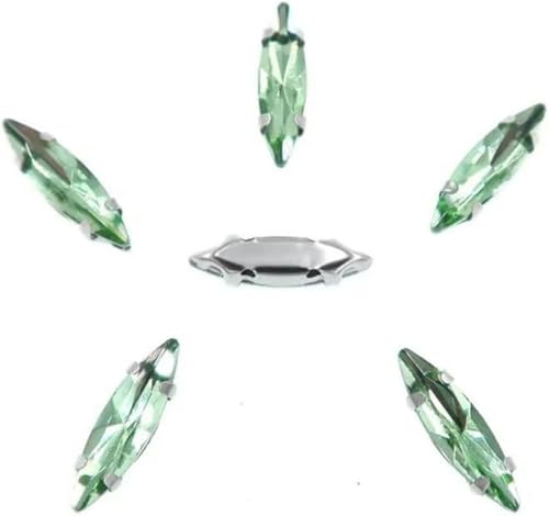 50 Stück/Beutel, silberne Krallenfassungen zum Aufnähen von Strasssteinen, 4 x 15 mm, schmale Navette-Form, Glaskristall, A9 Peridot-A9 Peridot von KEWPLW
