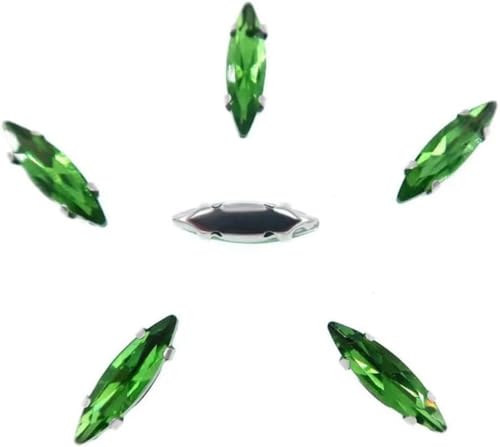 50 Stück/Beutel, silberne Krappenfassungen zum Aufnähen, 4 x 15 mm, schmale Navette-Form, Glaskristall, A9 Peridot-0 Olivin von KEWPLW