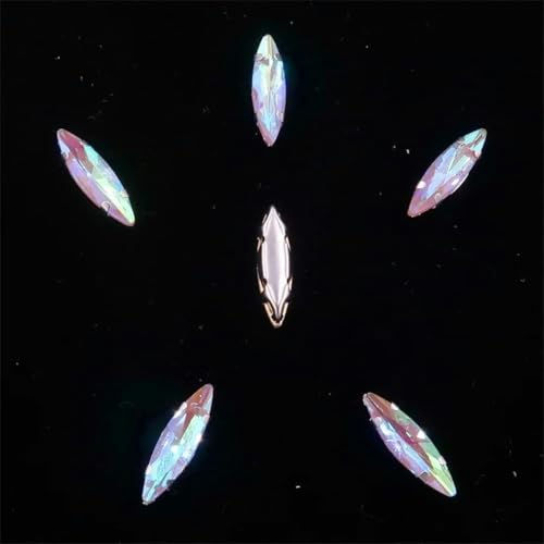 50 Stück/Beutel, silberne Krappenfassungen zum Aufnähen, 4 x 15 mm, schmale Navette-Form, Glaskristall, A9 Peridot-5, helles Topas AB 50 Stück/Beutel, silberne Krappenfassungen zum Aufnähen, 4 x 15 mm, schmale Navette-Form, Glaskristall, A9 Peridot-5, helles Topas AB von KEWPLW