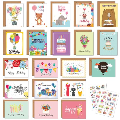 KEWUF 20 Pcs Geburtstagskarten Set mit Umschlag Glückwunschkarten zum Geburtstag Postkarte Grußkarten Happy Birthday Karte Klappkarten mit 20 Briefumschlag 2 Blatt Aufkleber für Frau, Mann Freund(A) KEWUF 20 Pcs Geburtstagskarten Set mit Umschlag Glückwunschkarten zum Geburtstag Postkarte Grußkarten Happy Birthday Karte Klappkarten mit 20 Briefumschlag 2 Blatt Aufkleber für Frau, Mann Freund(A) von KEWUF