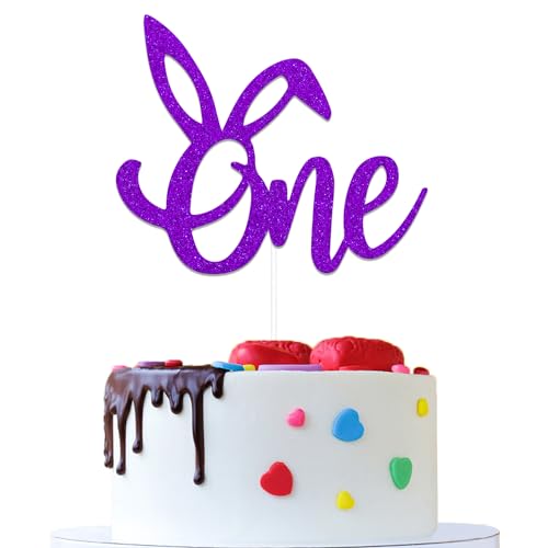 Bunny is One Tortenaufsatz, "Some Bunny is One", Cupcake-Topper, Party-Dekoration für den 1. Geburtstag, Oster-Thema, erster Geburtstag, Party, Ostern, Babyparty, ein Jahr altes Partyzubehör, lila von KEWUFD