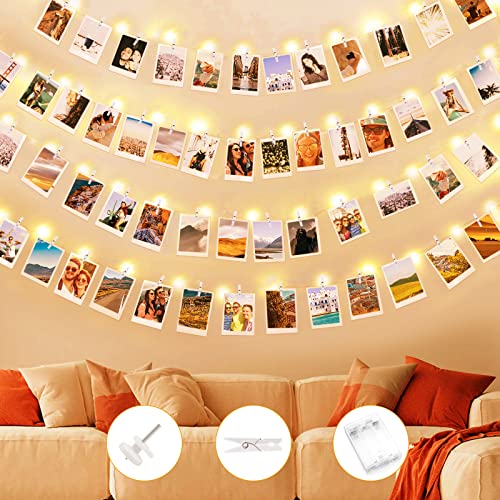 KEWUZY Fotowand für Zimmer Deko, 10M 100LED Fotoclips Lichterkette Mit 60 Klammern, Batteriebetriebene LED Foto Lichterkette für Wohnzimmer, Weihnachten, Hochzeiten von KEWUZY