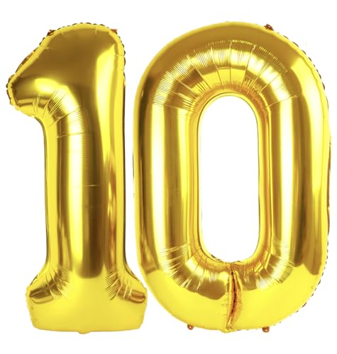 10 Ballon - Gold Geburtstag Zahlenballons, 40 Zoll große Folienballons für Männer Frauen Jungen Mädchen Gold Themed Geburtstagsdekorationen 10 Ballon - Gold Geburtstag Zahlenballons, 40 Zoll große Folienballons für Männer Frauen Jungen Mädchen Gold Themed Geburtstagsdekorationen von KEXINGTUO