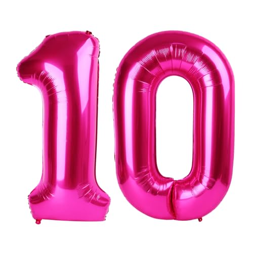 10 Ballon - Hot Pink Geburtstag Zahlenballons, 40 Zoll große Folienballons für Männer Frauen Jungen Mädchen Hot Pink Themed Geburtstagsdekorationen 10 Ballon - Hot Pink Geburtstag Zahlenballons, 40 Zoll große Folienballons für Männer Frauen Jungen Mädchen Hot Pink Themed Geburtstagsdekorationen von KEXINGTUO