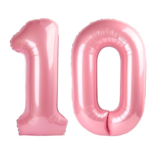 10 Luftballon - Perlglanz Rosa Geburtstag Zahlenballons, 40 Zoll Große Folienballons für Männer Frauen Jungen Mädchen Perlglanz Rosa Themed Geburtstagsdekorationen von KEXINGTUO
