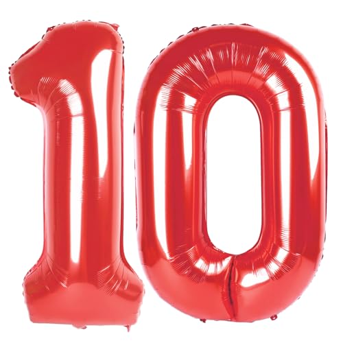 10 Luftballon - Rot Geburtstag Zahlenballons, 40 Zoll Große Folienballons für Männer Frauen Jungen Mädchen Rot Themed Geburtstagsdekorationen 10 Luftballon - Rot Geburtstag Zahlenballons, 40 Zoll Große Folienballons für Männer Frauen Jungen Mädchen Rot Themed Geburtstagsdekorationen von KEXINGTUO