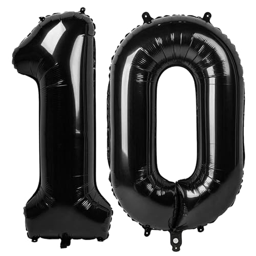 10 Luftballons – Schwarze Geburtstagszahlenballons, 101,6 cm große Folienballons für Männer, Frauen, Jungen, Mädchen, schwarze Themen-Geburtstagsdekorationen von KEXINGTUO