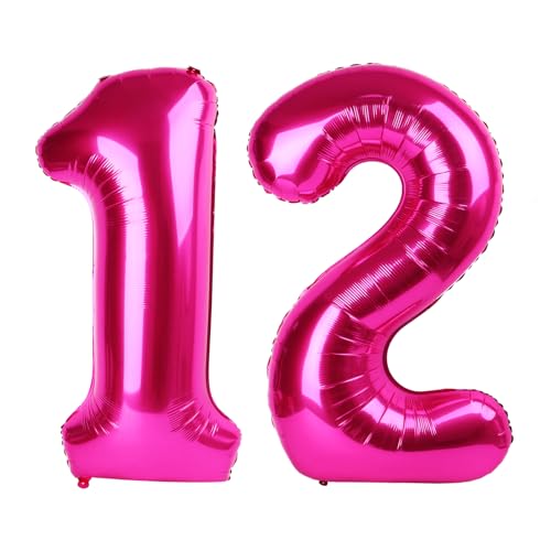 12 Ballon - Hot Pink Geburtstag Zahlenballons, 40 Zoll große Folienballons für Männer Frauen Jungen Mädchen Hot Pink Themed Geburtstagsdekorationen 12 Ballon - Hot Pink Geburtstag Zahlenballons, 40 Zoll große Folienballons für Männer Frauen Jungen Mädchen Hot Pink Themed Geburtstagsdekorationen von KEXINGTUO