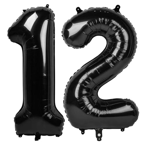 12 Luftballons – Schwarze Geburtstagszahlenballons, 101,6 cm große Folienballons für Männer, Frauen, Jungen, Mädchen, schwarze Themen-Geburtstagsdekorationen 12 Luftballons – Schwarze Geburtstagszahlenballons, 101,6 cm große Folienballons für Männer, Frauen, Jungen, Mädchen, schwarze Themen-Geburtstagsdekorationen von KEXINGTUO