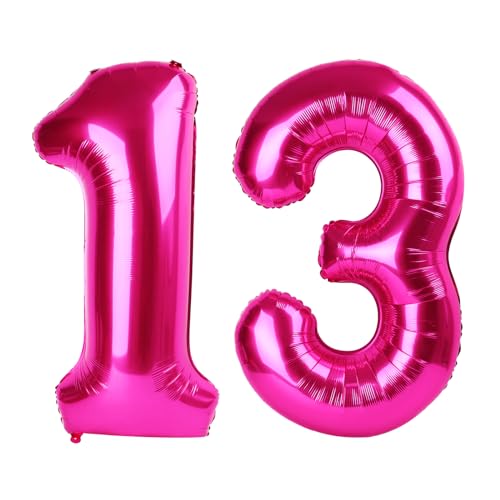 13 Luftballon - Hot Pink Geburtstag Zahlenballons, 40 Zoll große Folienballons für Männer Frauen Jungen Mädchen Hot Pink Themed Geburtstagsdekorationen 13 Luftballon - Hot Pink Geburtstag Zahlenballons, 40 Zoll große Folienballons für Männer Frauen Jungen Mädchen Hot Pink Themed Geburtstagsdekorationen von KEXINGTUO