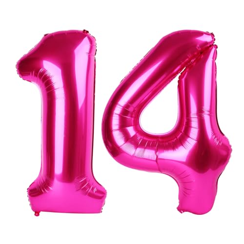 14 Luftballon - Hot Pink Geburtstag Zahlenballons, 40 Zoll große Folienballons für Männer Frauen Jungen Mädchen Hot Pink Themed Geburtstagsdekorationen 14 Luftballon - Hot Pink Geburtstag Zahlenballons, 40 Zoll große Folienballons für Männer Frauen Jungen Mädchen Hot Pink Themed Geburtstagsdekorationen von KEXINGTUO