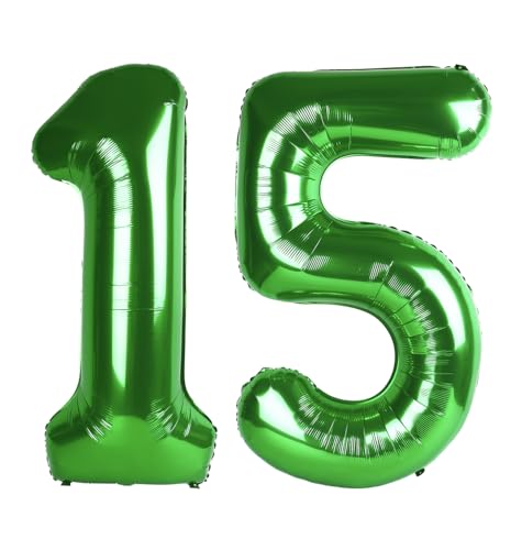 15 Luftballon - Dunkelgrüne Geburtstagszahlenballons, 40 Zoll große Folienballons für Männer Frauen Jungen Mädchen Dunkelgrün Themed Geburtstagsdekorationen 15 Luftballon - Dunkelgrüne Geburtstagszahlenballons, 40 Zoll große Folienballons für Männer Frauen Jungen Mädchen Dunkelgrün Themed Geburtstagsdekorationen von KEXINGTUO
