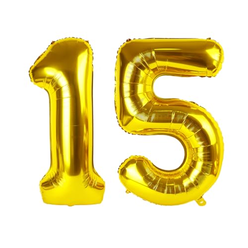 15 Luftballon - Gold Geburtstag Zahlenballons, 40 Zoll Große Folienballons für Männer Frauen Jungen Mädchen Gold Themed Geburtstagsdekorationen 15 Luftballon - Gold Geburtstag Zahlenballons, 40 Zoll Große Folienballons für Männer Frauen Jungen Mädchen Gold Themed Geburtstagsdekorationen von KEXINGTUO