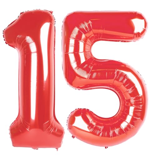15 Luftballon - Rot Geburtstag Zahlenballons, 40 Zoll Große Folienballons für Männer Frauen Jungen Mädchen Rot Themed Geburtstagsdekorationen von KEXINGTUO