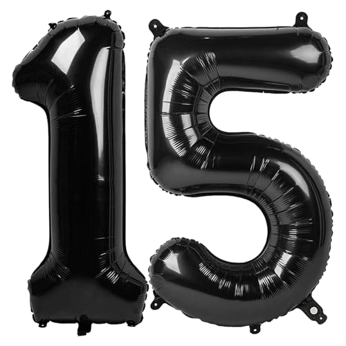 15 Luftballons – Schwarze Geburtstagszahlenballons, 101,6 cm große Folienballons für Männer, Frauen, Jungen, Mädchen, schwarze Themen-Geburtstagsdekorationen von KEXINGTUO