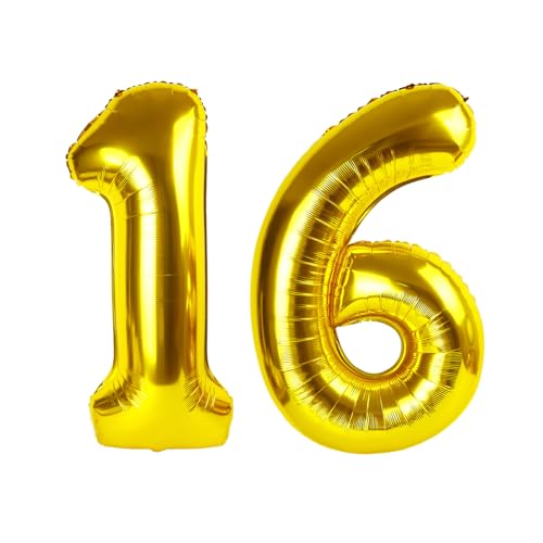 16 Luftballon - Gold Geburtstag Zahlenballons, 40 Zoll Große Folienballons für Männer Frauen Jungen Mädchen Gold Themed Geburtstagsdekorationen 16 Luftballon - Gold Geburtstag Zahlenballons, 40 Zoll Große Folienballons für Männer Frauen Jungen Mädchen Gold Themed Geburtstagsdekorationen von KEXINGTUO