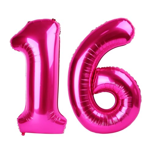 16 Luftballon - Hot Pink Geburtstag Zahlenballons, 40 Zoll große Folienballons für Männer Frauen Jungen Mädchen Hot Pink Themed Geburtstagsdekorationen 16 Luftballon - Hot Pink Geburtstag Zahlenballons, 40 Zoll große Folienballons für Männer Frauen Jungen Mädchen Hot Pink Themed Geburtstagsdekorationen von KEXINGTUO