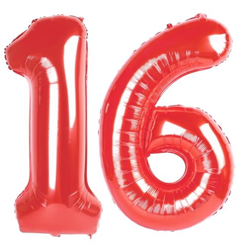 16 Luftballon - Rot Geburtstag Zahlenballons, 40 Zoll Große Folienballons für Männer Frauen Jungen Mädchen Rot Themed Geburtstagsdekorationen 16 Luftballon - Rot Geburtstag Zahlenballons, 40 Zoll Große Folienballons für Männer Frauen Jungen Mädchen Rot Themed Geburtstagsdekorationen von KEXINGTUO