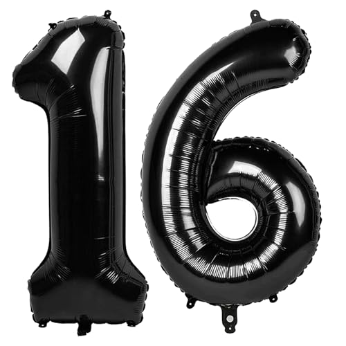 16 Luftballons – Schwarze Geburtstagszahlenballons, 101,6 cm große Folienballons für Männer, Frauen, Jungen, Mädchen, schwarze Themen-Geburtstagsdekorationen 16 Luftballons – Schwarze Geburtstagszahlenballons, 101,6 cm große Folienballons für Männer, Frauen, Jungen, Mädchen, schwarze Themen-Geburtstagsdekorationen von KEXINGTUO