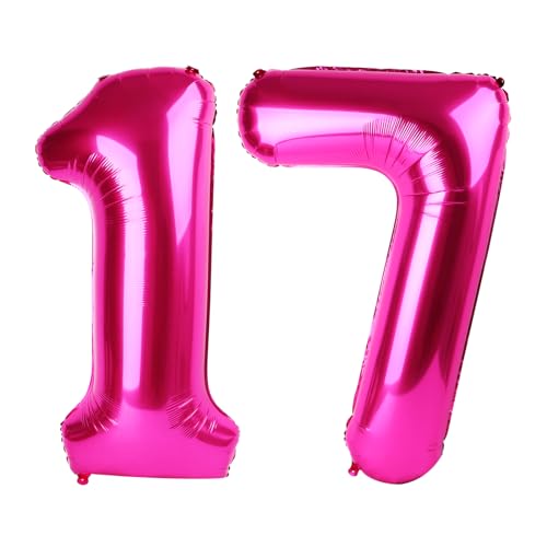 17 Luftballon - Hot Pink Geburtstag Zahlenballons, 40 Zoll große Folienballons für Männer Frauen Jungen Mädchen Hot Pink Themed Geburtstagsdekorationen 17 Luftballon - Hot Pink Geburtstag Zahlenballons, 40 Zoll große Folienballons für Männer Frauen Jungen Mädchen Hot Pink Themed Geburtstagsdekorationen von KEXINGTUO