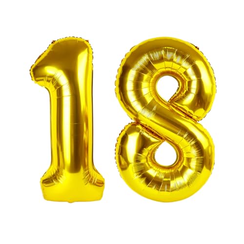 18 Luftballon - Gold Geburtstag Zahlenballons, 40 Zoll Große Folienballons für Männer Frauen Jungen Mädchen Gold Themed Geburtstagsdekorationen 18 Luftballon - Gold Geburtstag Zahlenballons, 40 Zoll Große Folienballons für Männer Frauen Jungen Mädchen Gold Themed Geburtstagsdekorationen von KEXINGTUO