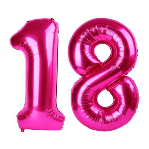 18 Luftballon - Hot Pink Geburtstag Zahlenballons, 40 Zoll große Folienballons für Männer Frauen Jungen Mädchen Hot Pink Themed Geburtstagsdekorationen 18 Luftballon - Hot Pink Geburtstag Zahlenballons, 40 Zoll große Folienballons für Männer Frauen Jungen Mädchen Hot Pink Themed Geburtstagsdekorationen von KEXINGTUO