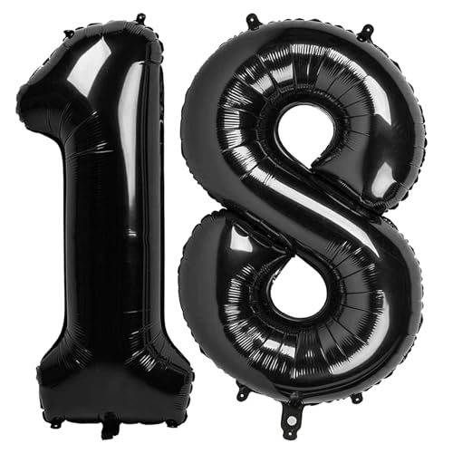 18 Luftballons – Schwarze Geburtstagszahlenballons, 101,6 cm große Folienballons für Männer, Frauen, Jungen, Mädchen, schwarze Themen-Geburtstagsdekorationen 18 Luftballons – Schwarze Geburtstagszahlenballons, 101,6 cm große Folienballons für Männer, Frauen, Jungen, Mädchen, schwarze Themen-Geburtstagsdekorationen von KEXINGTUO