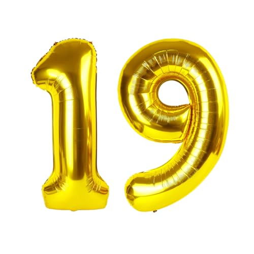 19 Luftballon - Gold Geburtstag Zahlenballons, 40 Zoll Große Folienballons für Männer Frauen Jungen Mädchen Gold Themed Geburtstagsdekorationen 19 Luftballon - Gold Geburtstag Zahlenballons, 40 Zoll Große Folienballons für Männer Frauen Jungen Mädchen Gold Themed Geburtstagsdekorationen von KEXINGTUO