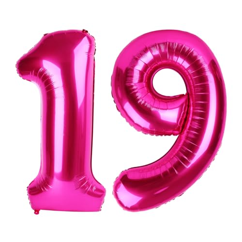 19 Luftballon - Hot Pink Geburtstag Zahlenballons, 40 Zoll große Folienballons für Männer Frauen Jungen Mädchen Hot Pink Themed Geburtstagsdekorationen von KEXINGTUO
