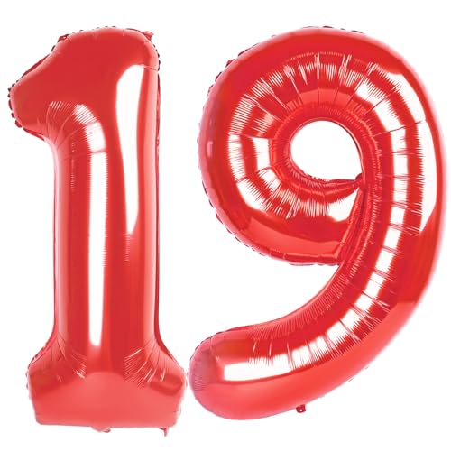 19 Luftballon - Rot Geburtstag Zahlenballons, 40 Zoll Große Folienballons für Männer Frauen Jungen Mädchen Rot Themed Geburtstagsdekorationen 19 Luftballon - Rot Geburtstag Zahlenballons, 40 Zoll Große Folienballons für Männer Frauen Jungen Mädchen Rot Themed Geburtstagsdekorationen von KEXINGTUO