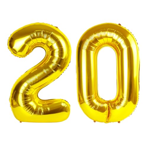 20 Ballon - Gold Geburtstag Zahlenballons, 40 Zoll Große Folienballons für Männer Frauen Jungen Mädchen Gold Themed Geburtstagsdekorationen von KEXINGTUO