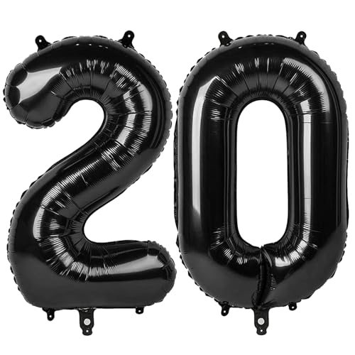 20 Luftballons – Schwarze Geburtstagszahlenballons, 101,6 cm große Folienballons für Männer, Frauen, Jungen, Mädchen, schwarze Themen-Geburtstagsdekorationen 20 Luftballons – Schwarze Geburtstagszahlenballons, 101,6 cm große Folienballons für Männer, Frauen, Jungen, Mädchen, schwarze Themen-Geburtstagsdekorationen von KEXINGTUO