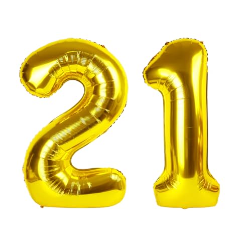 21 Ballon - Gold Geburtstag Zahlenballons, 40 Zoll Große Folienballons für Männer Frauen Jungen Mädchen Gold Themed Geburtstagsdekorationen 21 Ballon - Gold Geburtstag Zahlenballons, 40 Zoll Große Folienballons für Männer Frauen Jungen Mädchen Gold Themed Geburtstagsdekorationen von KEXINGTUO