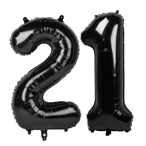 21 Ballon – Schwarze Geburtstagszahlenballons, 101,6 cm große Folienballons für Männer, Frauen, Jungen, Mädchen, schwarze Themen-Geburtstagsdekorationen 21 Ballon – Schwarze Geburtstagszahlenballons, 101,6 cm große Folienballons für Männer, Frauen, Jungen, Mädchen, schwarze Themen-Geburtstagsdekorationen von KEXINGTUO