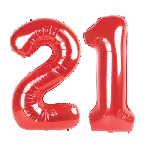 21 Luftballon - Rot Geburtstag Zahlenballons, 40 Zoll Große Folienballons für Männer Frauen Jungen Mädchen Rot Themed Geburtstagsdekorationen 21 Luftballon - Rot Geburtstag Zahlenballons, 40 Zoll Große Folienballons für Männer Frauen Jungen Mädchen Rot Themed Geburtstagsdekorationen von KEXINGTUO