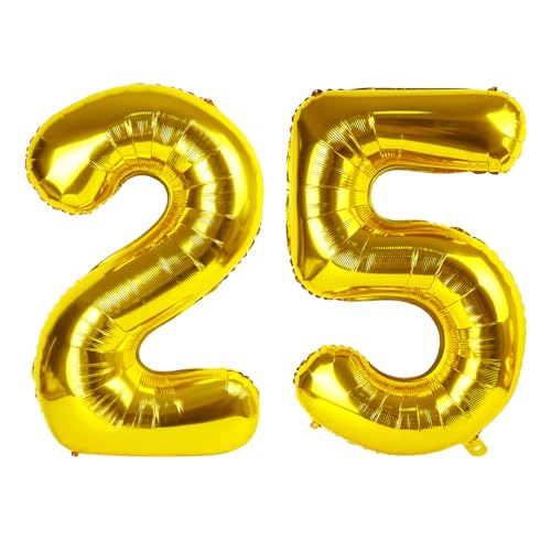 25 Luftballon - Gold Geburtstag Zahlenballons, 40 Zoll Große Folienballons für Männer Frauen Jungen Mädchen Gold Themed Geburtstagsdekorationen 25 Luftballon - Gold Geburtstag Zahlenballons, 40 Zoll Große Folienballons für Männer Frauen Jungen Mädchen Gold Themed Geburtstagsdekorationen von KEXINGTUO