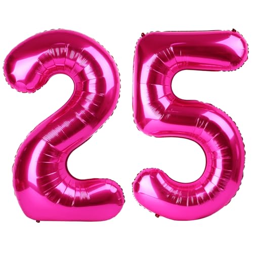 25 Luftballon - Hot Pink Geburtstag Zahlenballons, 40 Zoll große Folienballons für Männer Frauen Jungen Mädchen Hot Pink Themed Geburtstagsdekorationen 25 Luftballon - Hot Pink Geburtstag Zahlenballons, 40 Zoll große Folienballons für Männer Frauen Jungen Mädchen Hot Pink Themed Geburtstagsdekorationen von KEXINGTUO