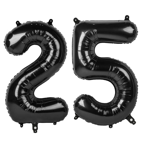 25 Luftballons – Schwarze Geburtstagszahlenballons, 101,6 cm große Folienballons für Männer, Frauen, Jungen, Mädchen, schwarze Themen-Geburtstagsdekorationen 25 Luftballons – Schwarze Geburtstagszahlenballons, 101,6 cm große Folienballons für Männer, Frauen, Jungen, Mädchen, schwarze Themen-Geburtstagsdekorationen von KEXINGTUO