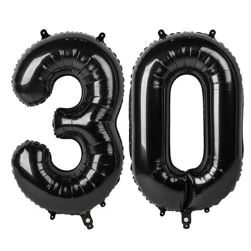 30 Luftballons – Schwarze Geburtstagszahlenballons, 101,6 cm große Folienballons für Männer, Frauen, Jungen, Mädchen, schwarze Themen-Geburtstagsdekorationen 30 Luftballons – Schwarze Geburtstagszahlenballons, 101,6 cm große Folienballons für Männer, Frauen, Jungen, Mädchen, schwarze Themen-Geburtstagsdekorationen von KEXINGTUO