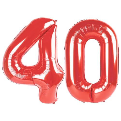 40 Luftballon - Rot Geburtstag Zahlenballons, 40 Zoll Große Folienballons für Männer Frauen Jungen Mädchen Rot Themed Geburtstagsdekorationen von KEXINGTUO