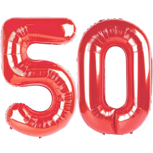 50 Luftballon - Rot Geburtstag Zahlenballons, 40 Zoll Große Folienballons für Männer Frauen Jungen Mädchen Rot Themed Geburtstagsdekorationen von KEXINGTUO