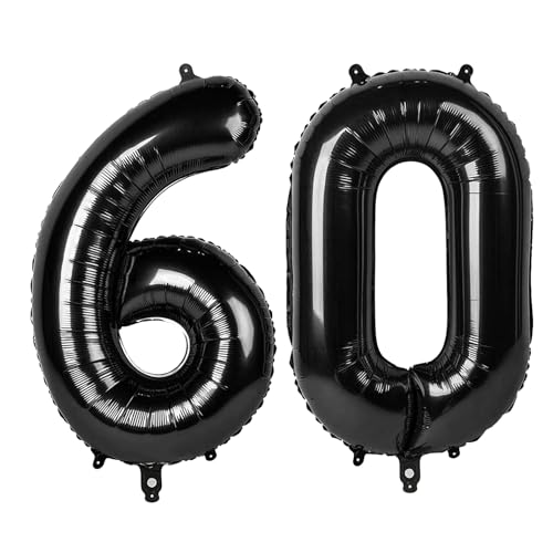 60 Luftballons – Schwarze Geburtstagszahlenballons, 101,6 cm große Folienballons für Männer, Frauen, Jungen, Mädchen, schwarze Themen-Geburtstagsdekorationen 60 Luftballons – Schwarze Geburtstagszahlenballons, 101,6 cm große Folienballons für Männer, Frauen, Jungen, Mädchen, schwarze Themen-Geburtstagsdekorationen von KEXINGTUO