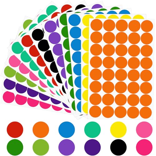 1440 Stück Klebepunkte Bunt Dot Stickers, 20mm Markierungspunkte Bunte Klebepunkte Glue Dots Punkte Aufkleber Rund, Sticker Punkte Farbig Etiketten Rund für Büro, Schule, Kalender, Karten-Aufkleber von KEYBOO