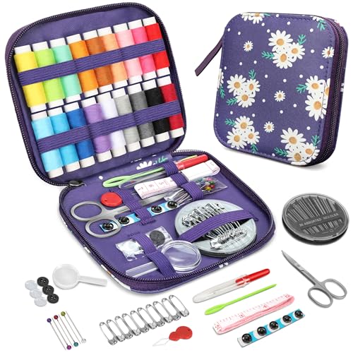 KEYHOT Nähset Grundausstattung Schmetterling, 86Pcs Nähzeug für Oma Mom Anfänger Reisende, kleine Nähen Kit enthält Nadel und Faden Set Schere Maßnahme Band Fingerhut (Daisy) von KEYHOT