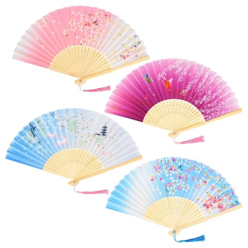 4 Stück Fächer Handfächer Stoff Stabil Holz Fecher Faltfächer Chinesische Japanische für Damen Hochzeit Gäste Kinder Mädchen Sommer Folding Hand Fan 4 Stück Fächer Handfächer Stoff Stabil Holz Fecher Faltfächer Chinesische Japanische für Damen Hochzeit Gäste Kinder Mädchen Sommer Folding Hand Fan von KEYIDO