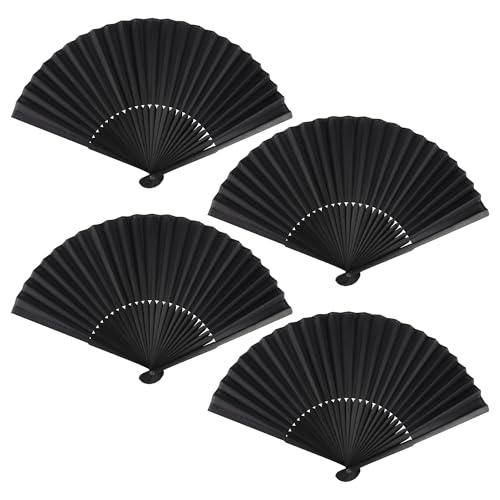 4 Stück Fächer Schwarz Handfächer Holz Fecher Klein Seide Stoff für Hochzeit Gäste Kinder Damen Mädchen Sommer Folding Hand Fan 4 Stück Fächer Schwarz Handfächer Holz Fecher Klein Seide Stoff für Hochzeit Gäste Kinder Damen Mädchen Sommer Folding Hand Fan von KEYIDO