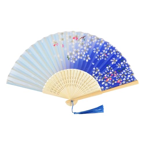 Blau Fächer Holz Handfächer Seide Stoff Hand Fan Chinesische Japanische Faltfächer mit Quaste Fächer Damen Klein für Hochzeit Gäste Kinder Mädchen Sommer Blau Fächer Holz Handfächer Seide Stoff Hand Fan Chinesische Japanische Faltfächer mit Quaste Fächer Damen Klein für Hochzeit Gäste Kinder Mädchen Sommer von KEYIDO