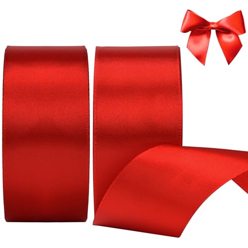 KEYIDO Rotes Band, 40 mm x 44 m breites Band, dickes rotes Satinband für Geschenkverpackungen, Haarschleifen, Floristen, Basteln, Nähen, Auto, Hochzeit, Weihnachtsdekoration (22 m / Rolle) von KEYIDO
