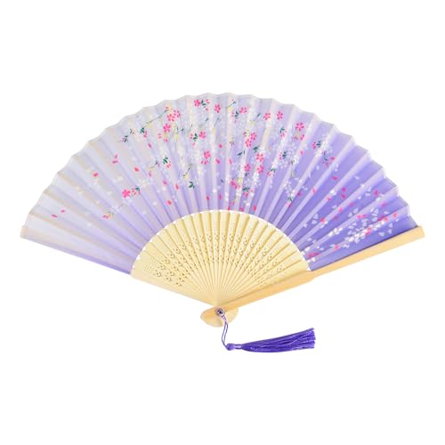 Lila Fächer Holz Handfächer Seide Stoff Hand Fan Chinesische Japanische Faltfächer mit Quaste Fächer Damen Klein für Hochzeit Gäste Kinder Mädchen Sommer Lila Fächer Holz Handfächer Seide Stoff Hand Fan Chinesische Japanische Faltfächer mit Quaste Fächer Damen Klein für Hochzeit Gäste Kinder Mädchen Sommer von KEYIDO